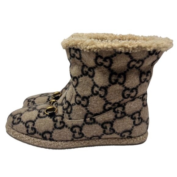 Gucci GG Monogram Wool Shearling Boots Beige Tan Women’s Size EUR 39.5 Horsebit - Picture 10 of 16